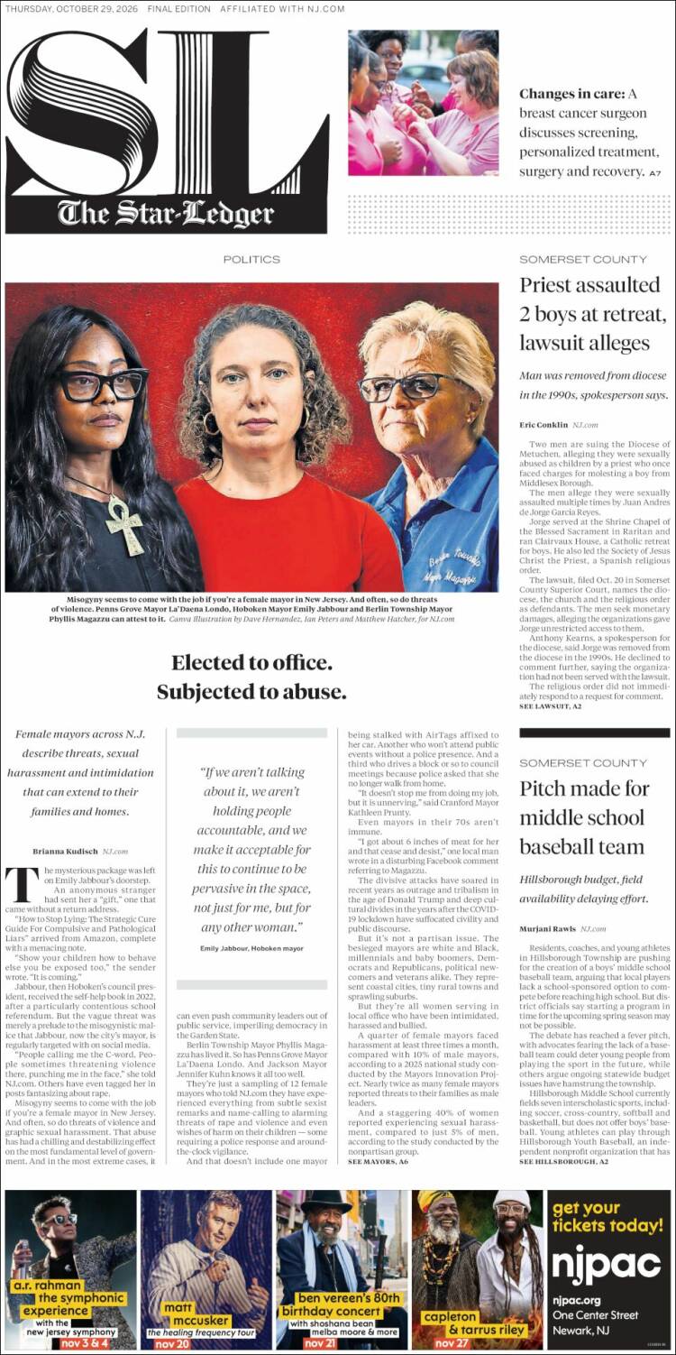 Portada de Star-Ledger (USA)