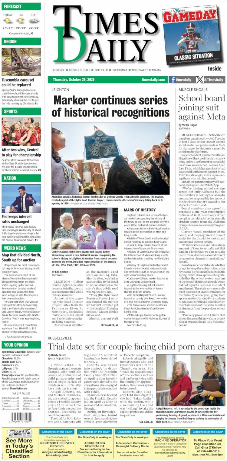 Portada de Times Daily (USA)