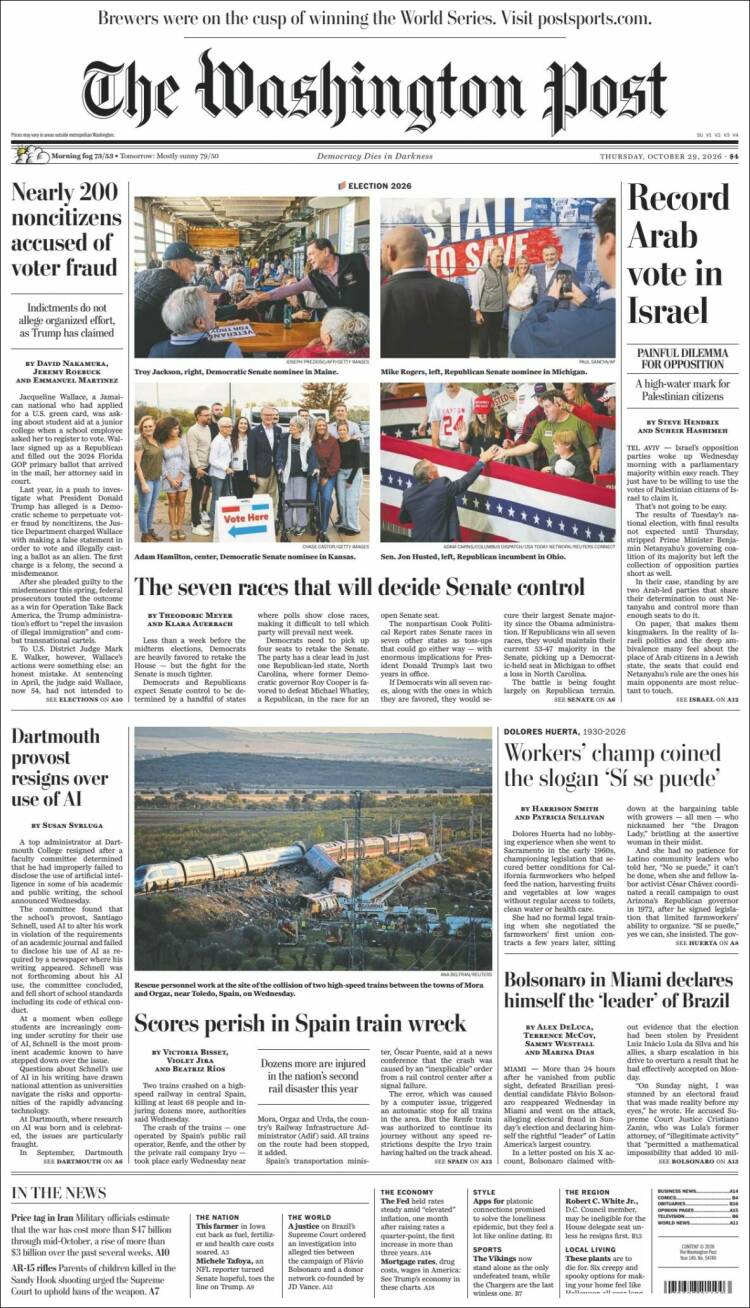 Portada de The Washington Post (USA)