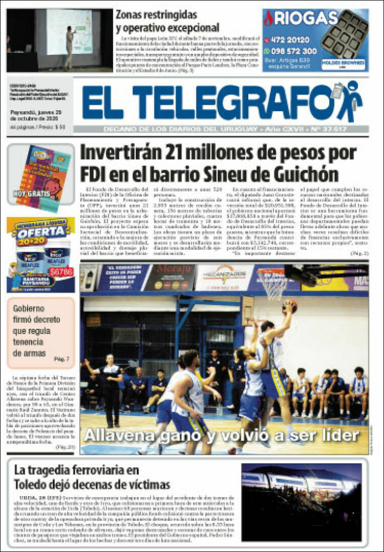 Portada de El Telégrafo (Uruguay)