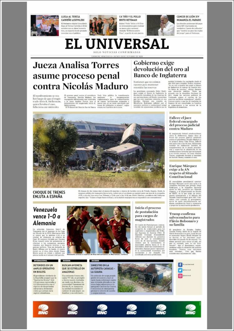 Portada de Universal (Venezuela)