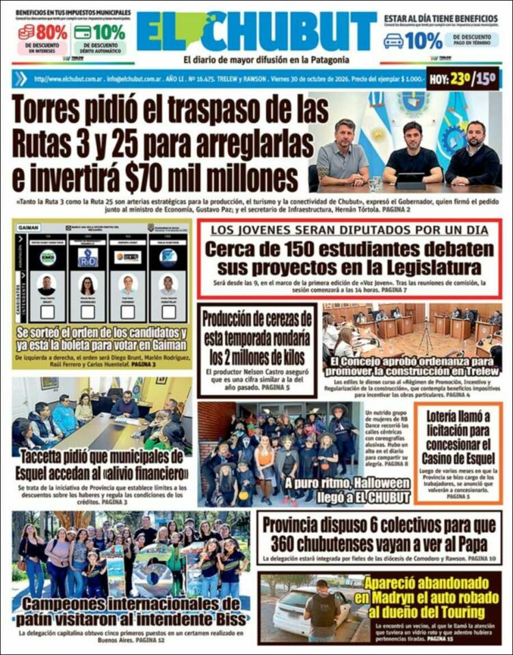 Portada de El Chubut (Argentina)