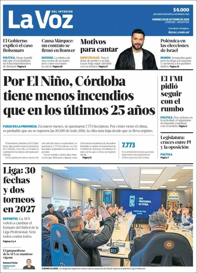 Portada de La Voz del Interior (Argentina)