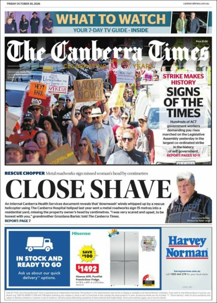 Portada de The Canberra Times (Australia)