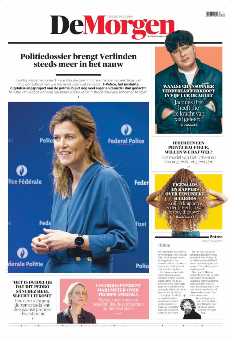 Portada de De Morgen (B&eacute;lgica)