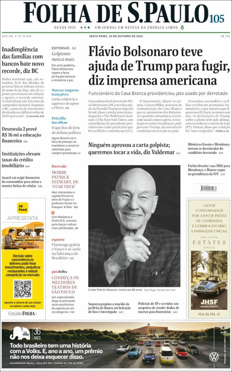 Portada de Folha de São Paulo (Brasil)