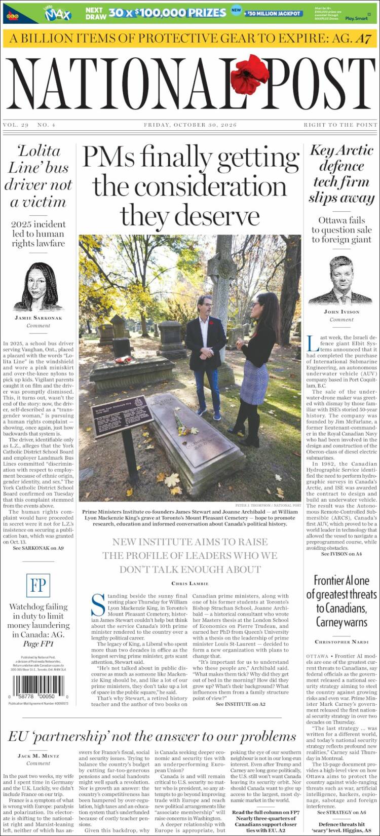 Portada de The National Post (Canad&aacute;)