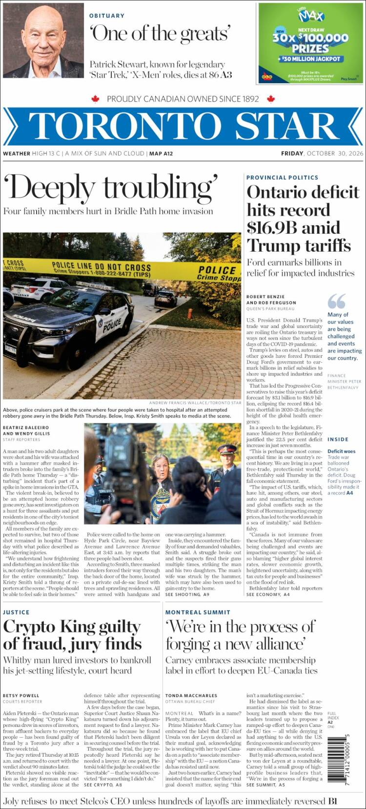 Portada de The Toronto Star (Canad&aacute;)