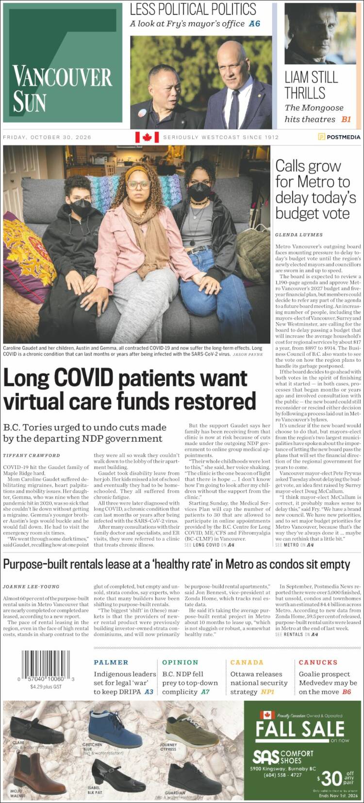 Portada de The Vancouver Sun (Canad&aacute;)