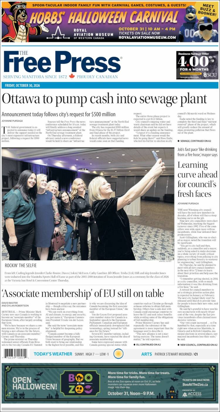 Portada de Winnipeg Free Press (Canad&aacute;)