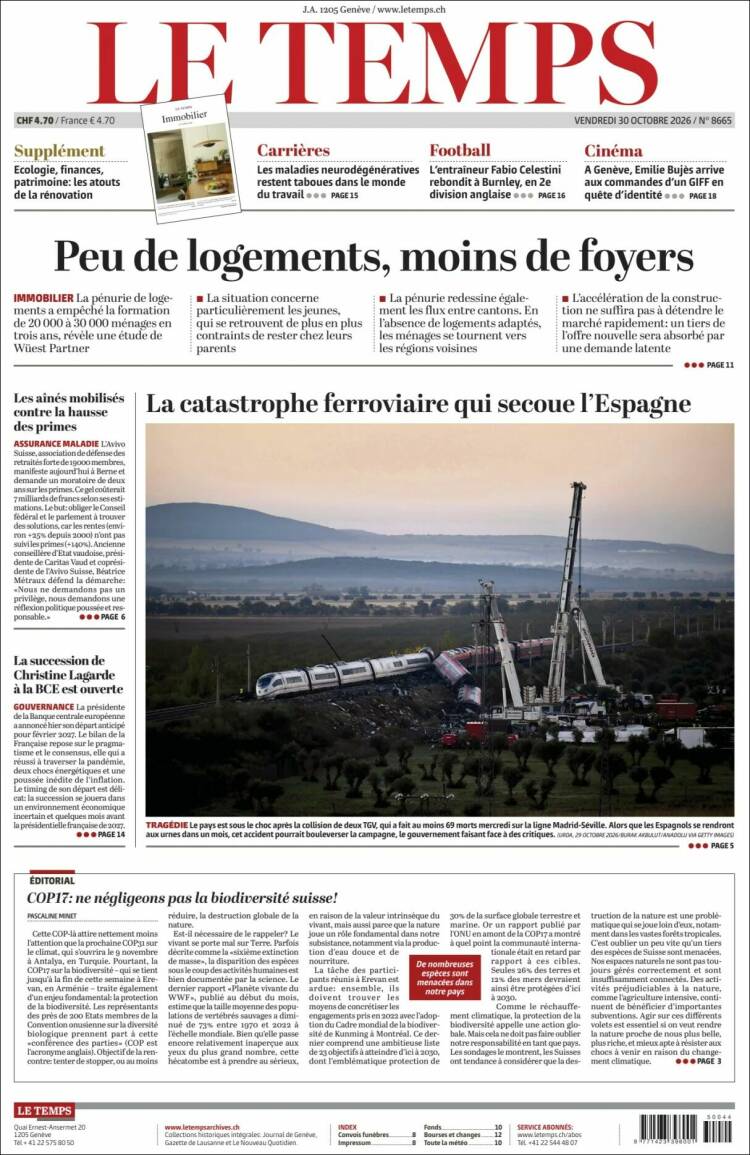 Portada de Le Matin (Suiza)