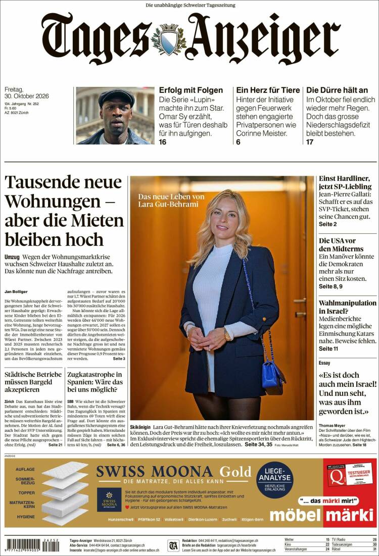 Portada de Tages-Anzeiger (Suiza)