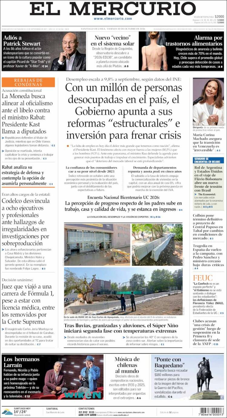 Portada de El Mercurio (Chile)