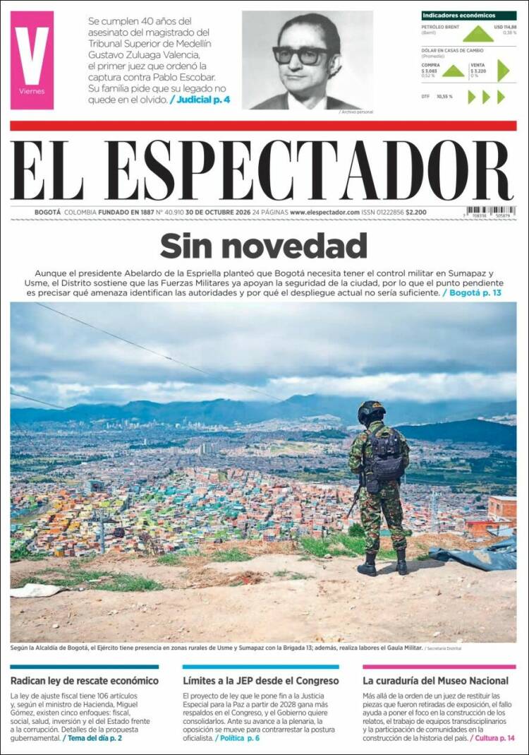 Portada de El Espectador (Colombia)