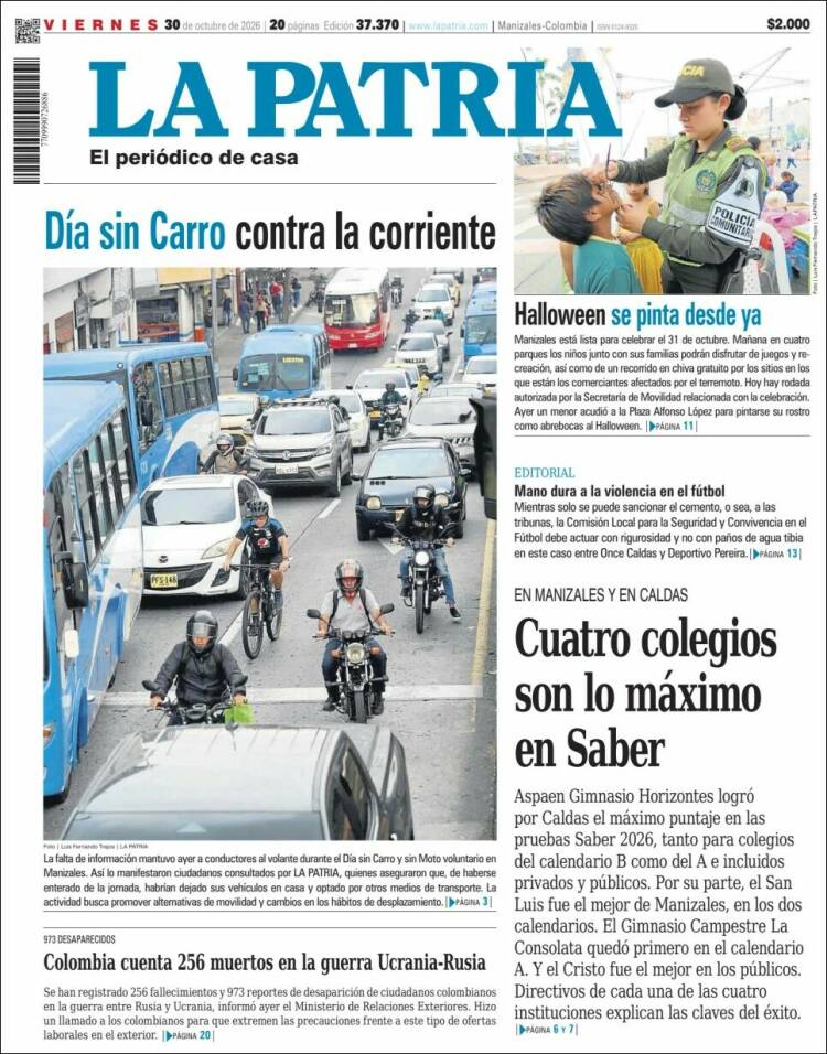 Portada de La Patria (Colombia)