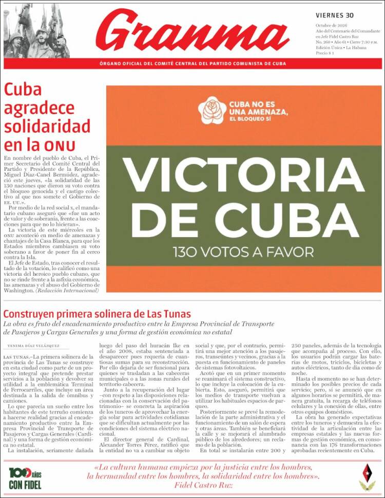 Portada de Granma (Cuba)