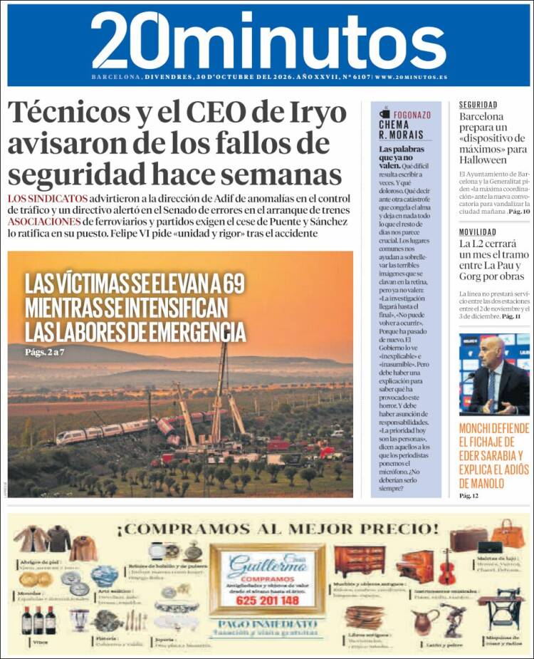 Portada de 20 Minutos - Barcelona (Espa&ntilde;a)