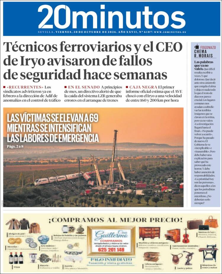 Portada de 20 Minutos - Sevilla (Espa&ntilde;a)