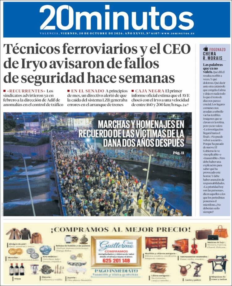 Portada de 20 Minutos - Valencia (Espa&ntilde;a)