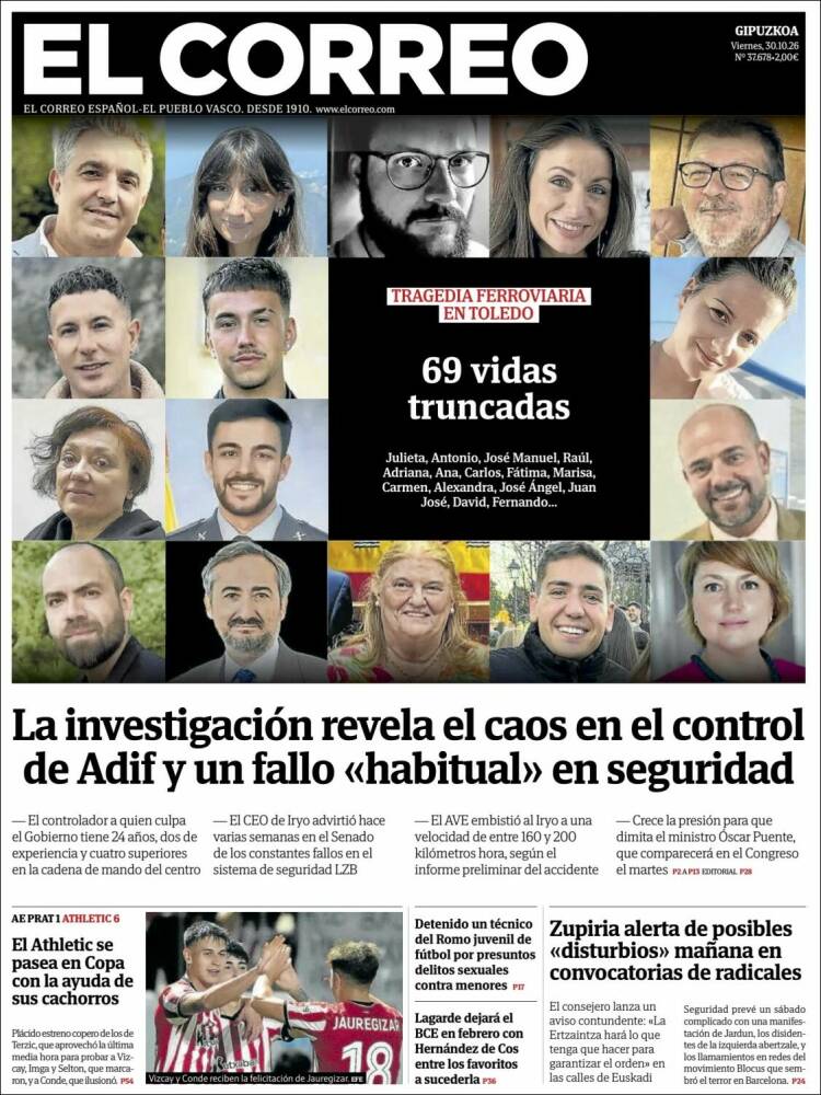 Portada de El Correo - Guipuzcoa (Espa&ntilde;a)