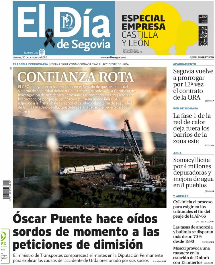 Portada de El Día de Segovia (Espa&ntilde;a)