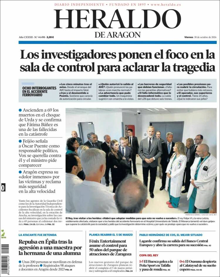 Portada de Heraldo de Aragón (Espa&ntilde;a)