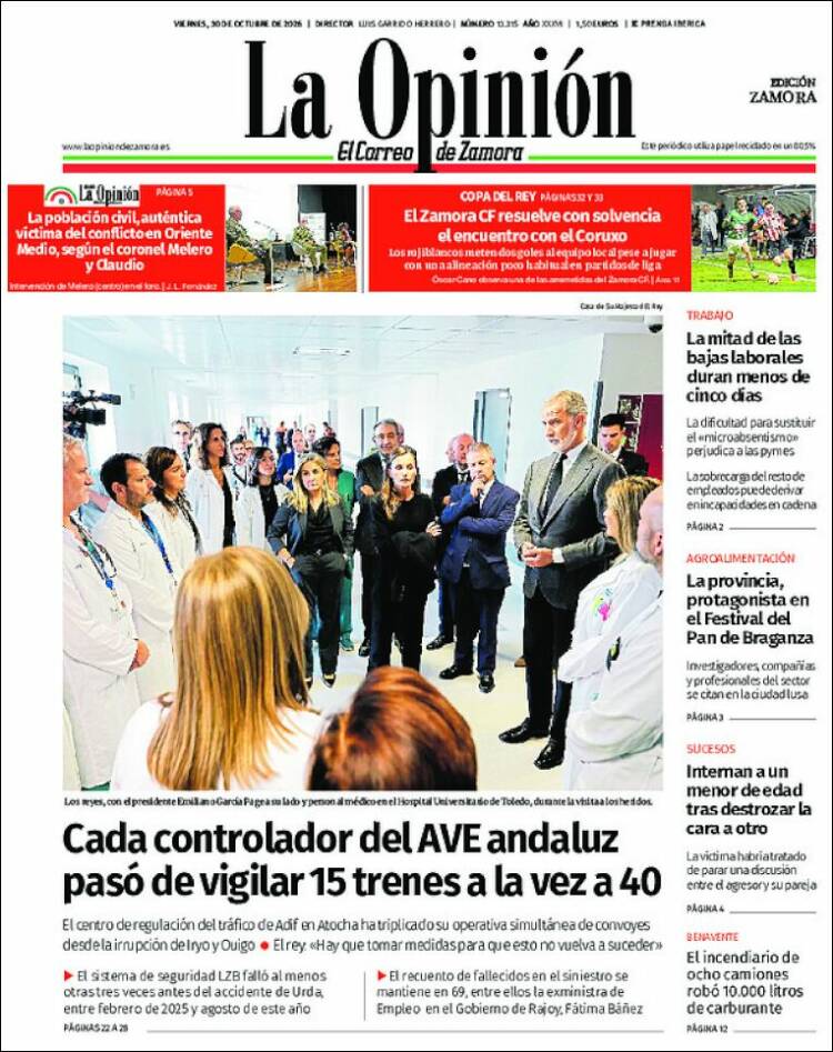 Portada de La Opinión - El Correo de Zamora (Espa&ntilde;a)