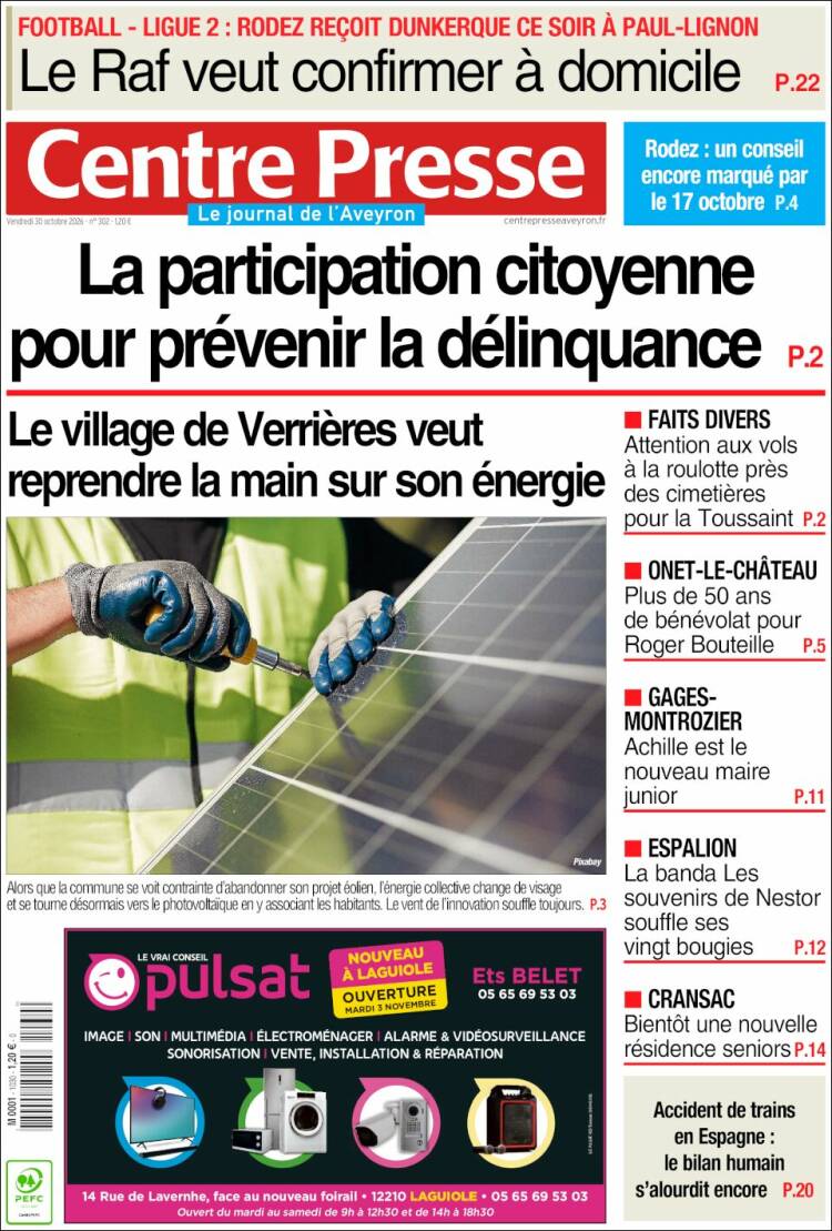 Portada de Centre Presse (Francia)