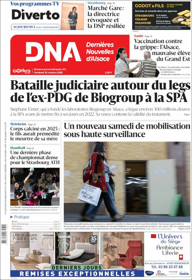 Portada de Les Dernières Nouvelles d'Alsace (Francia)