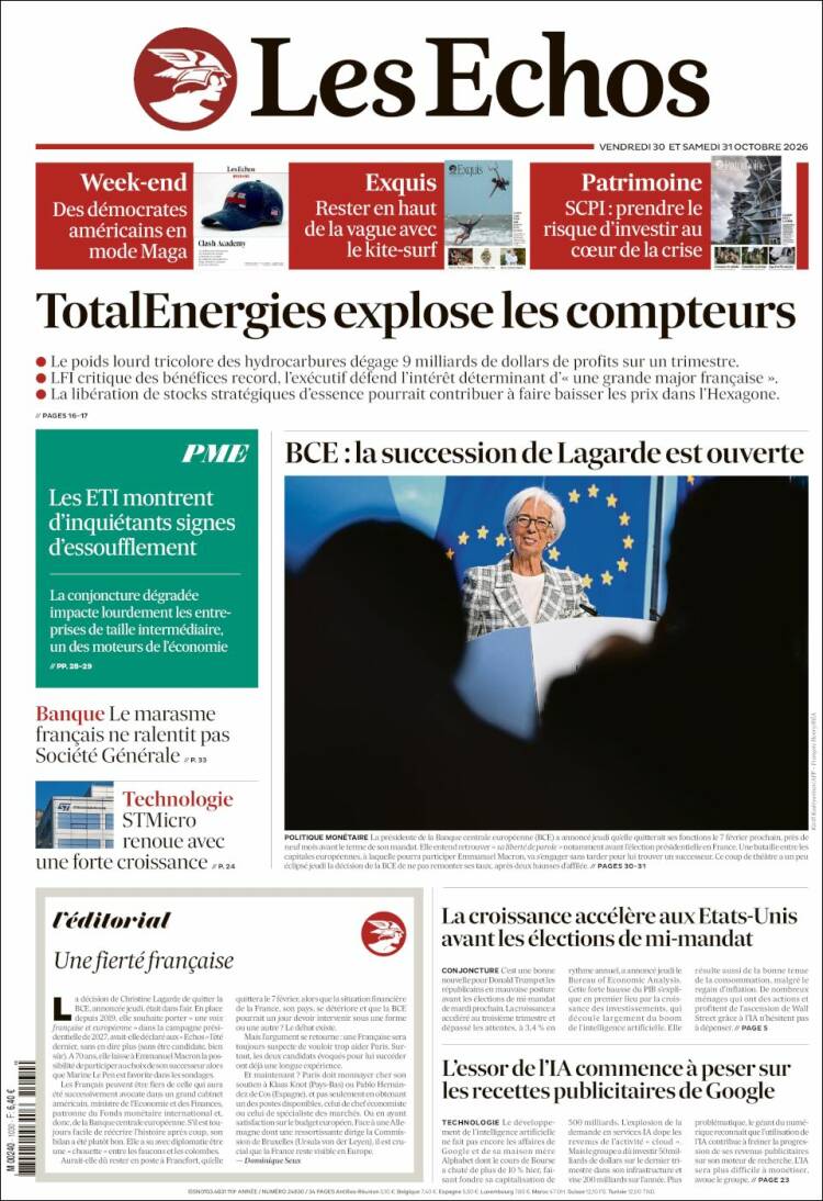 Portada de Les Echos (Francia)