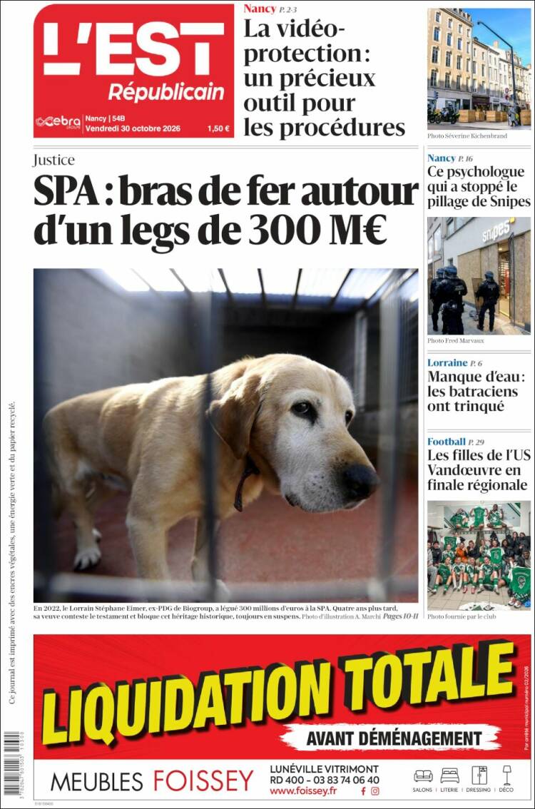 Portada de L'Est Republicain (Francia)