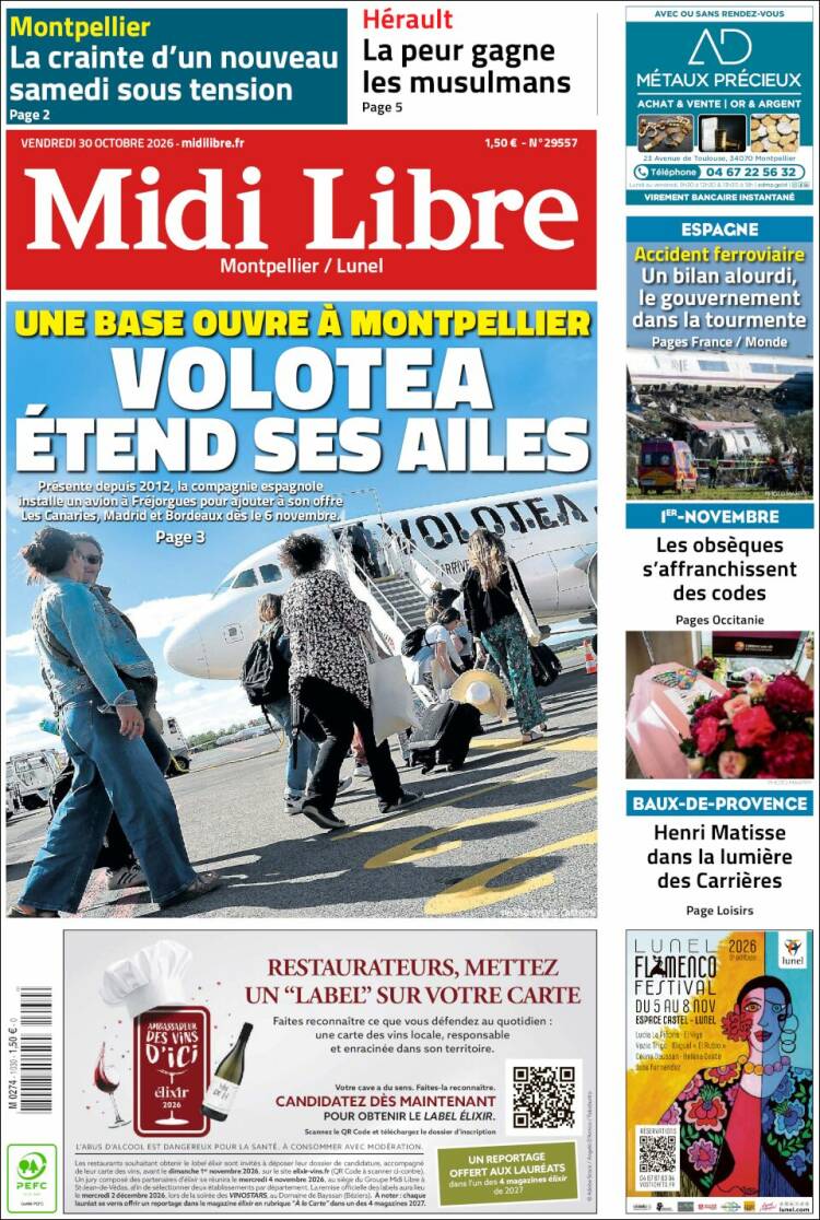 Portada de Midi Libre (Francia)