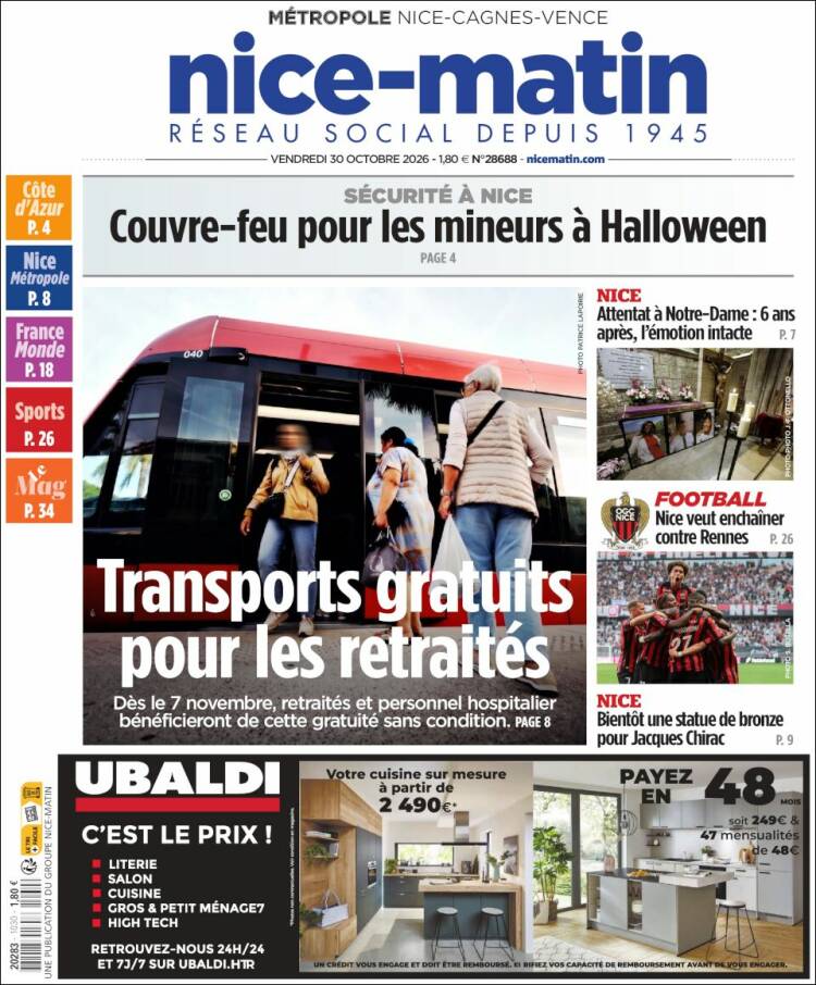 Portada de Nice-Matin (Francia)