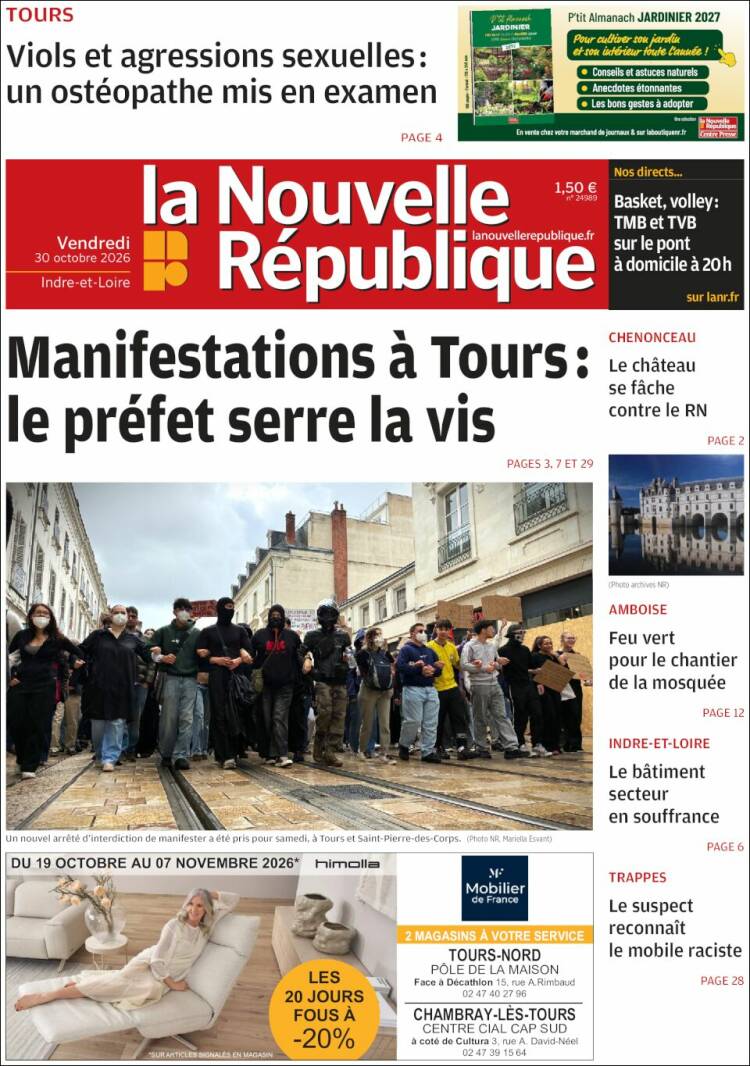 Portada de La Nouvelle Republique (Francia)