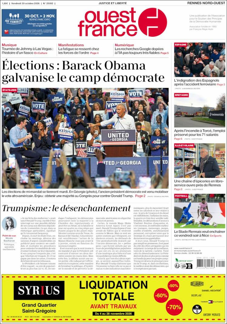 Portada de Ouest France (Francia)