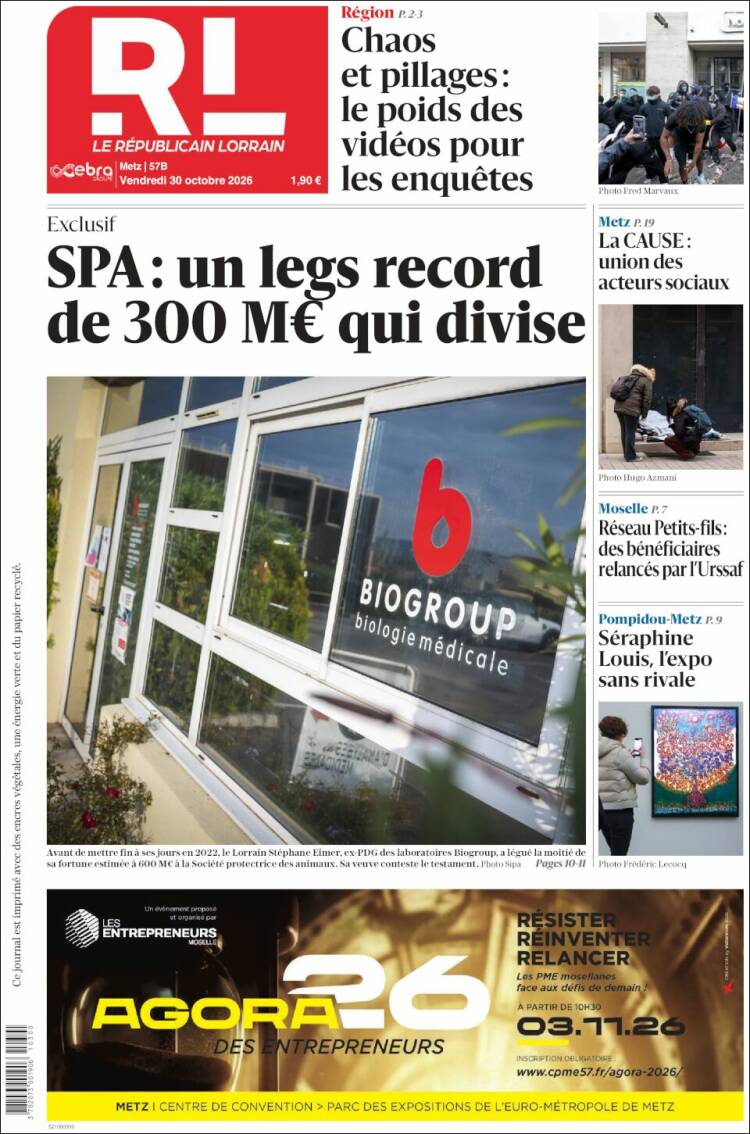 Portada de Le Republicain Lorrain (Francia)