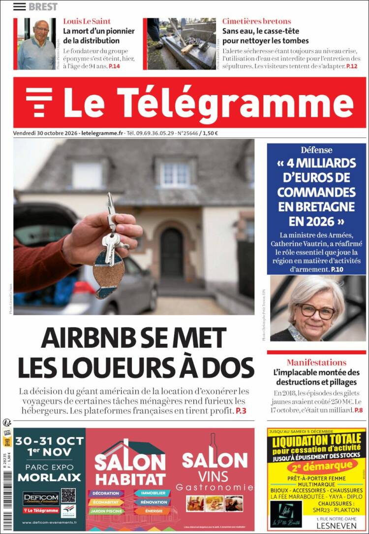 Portada de Télégramme (Francia)