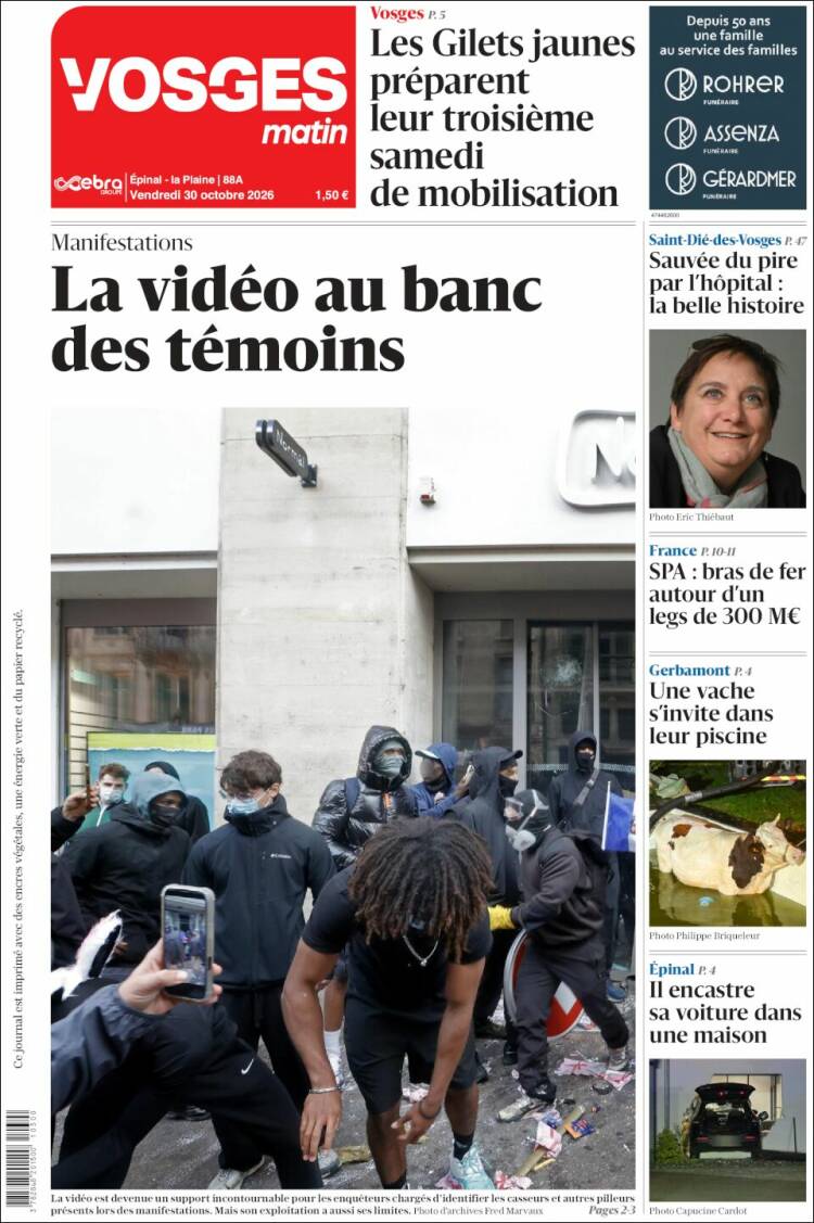 Portada de Vosges Matin (Francia)