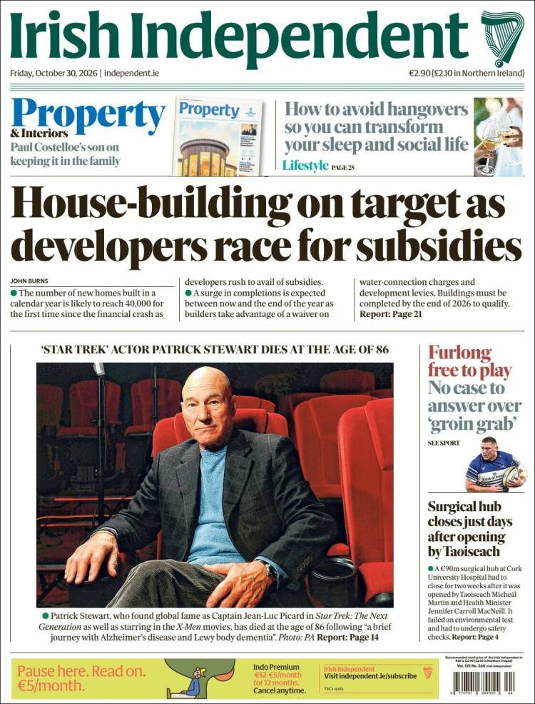 Portada de Irish Independent (Irlanda)