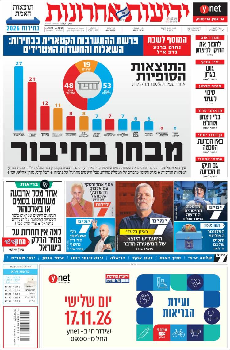 Portada de Yedioth Ahronoth (Israel)