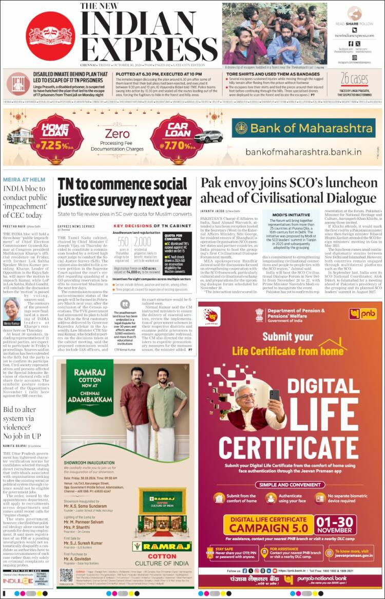 Portada de New Indian Express (India)