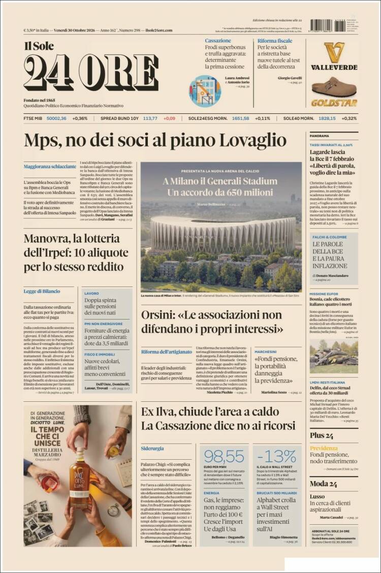 Portada de Il Sole 24 ORE (Italia)