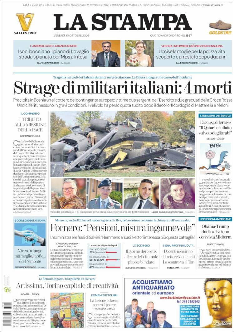 Portada de La Stampa (Italia)