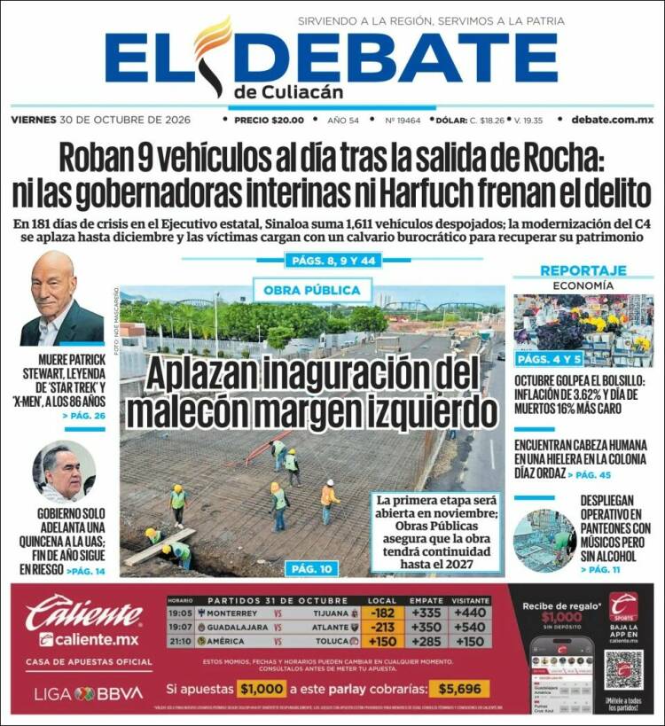 Portada de El Debate de Culiacán (M&eacute;xico)