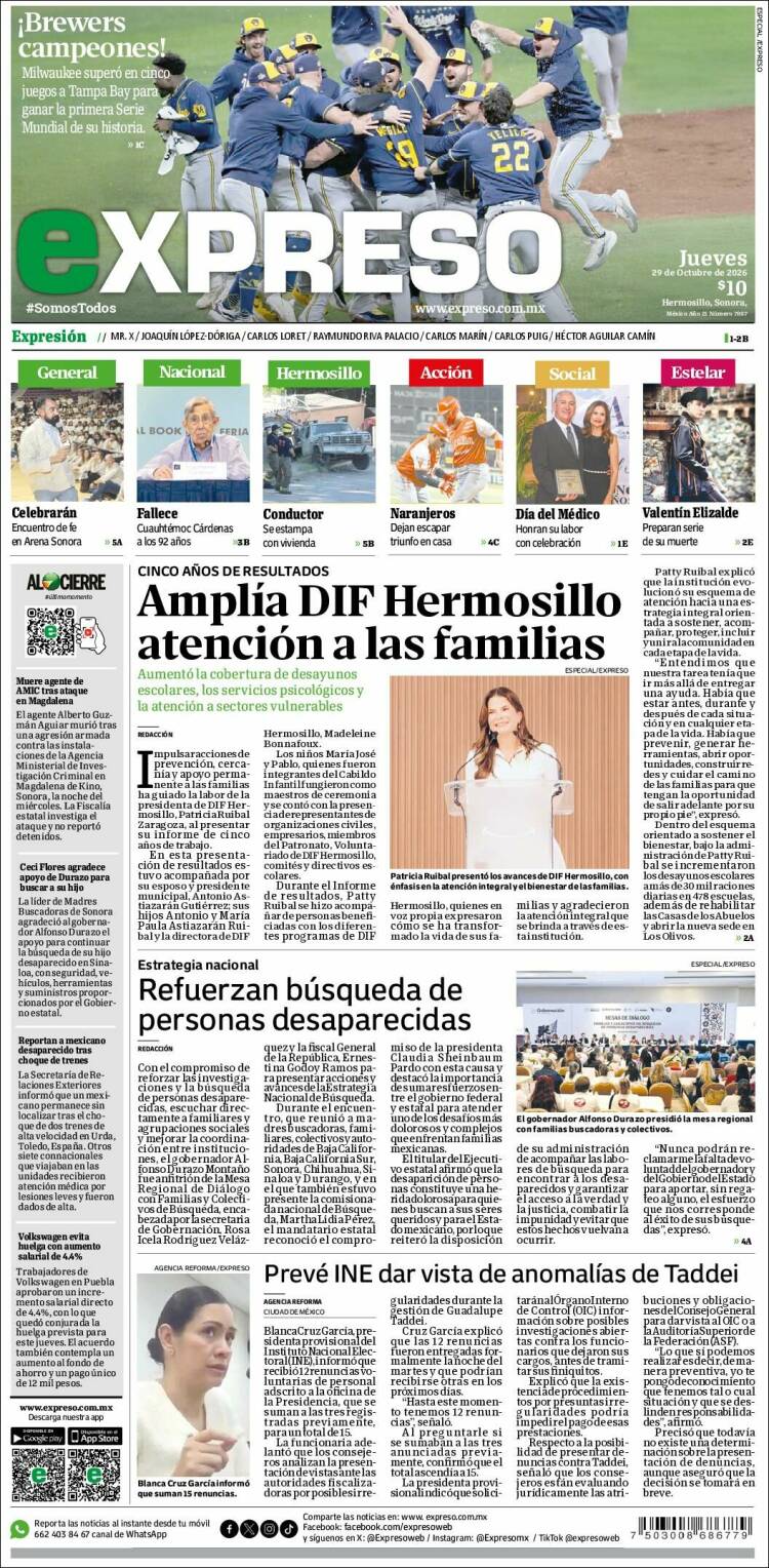 Portada de Expreso (M&eacute;xico)