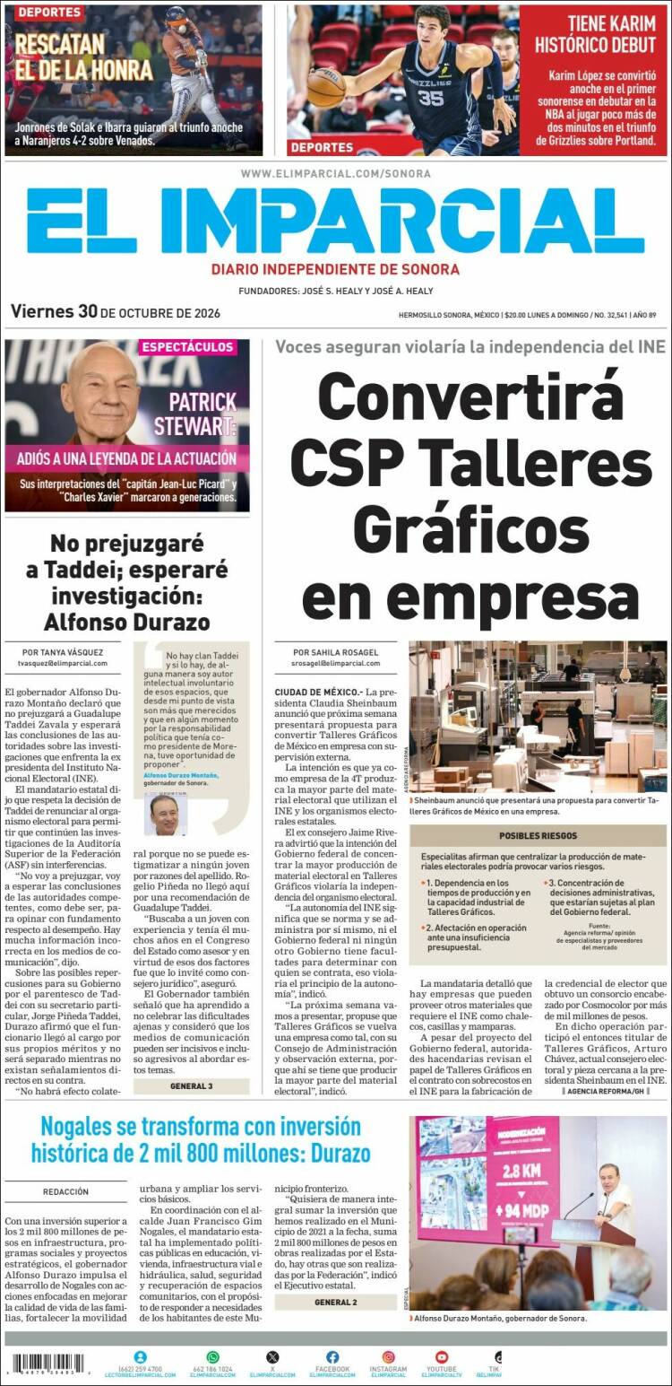 Portada de El Imparcial (M&eacute;xico)