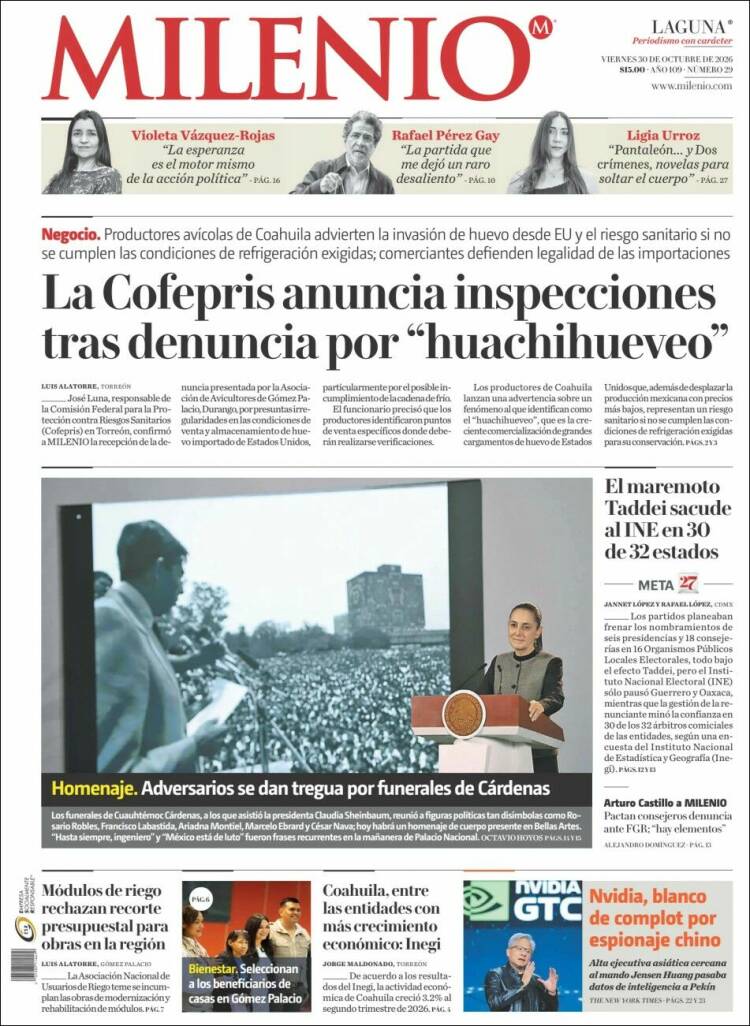 Portada de Milenio - Laguna (M&eacute;xico)