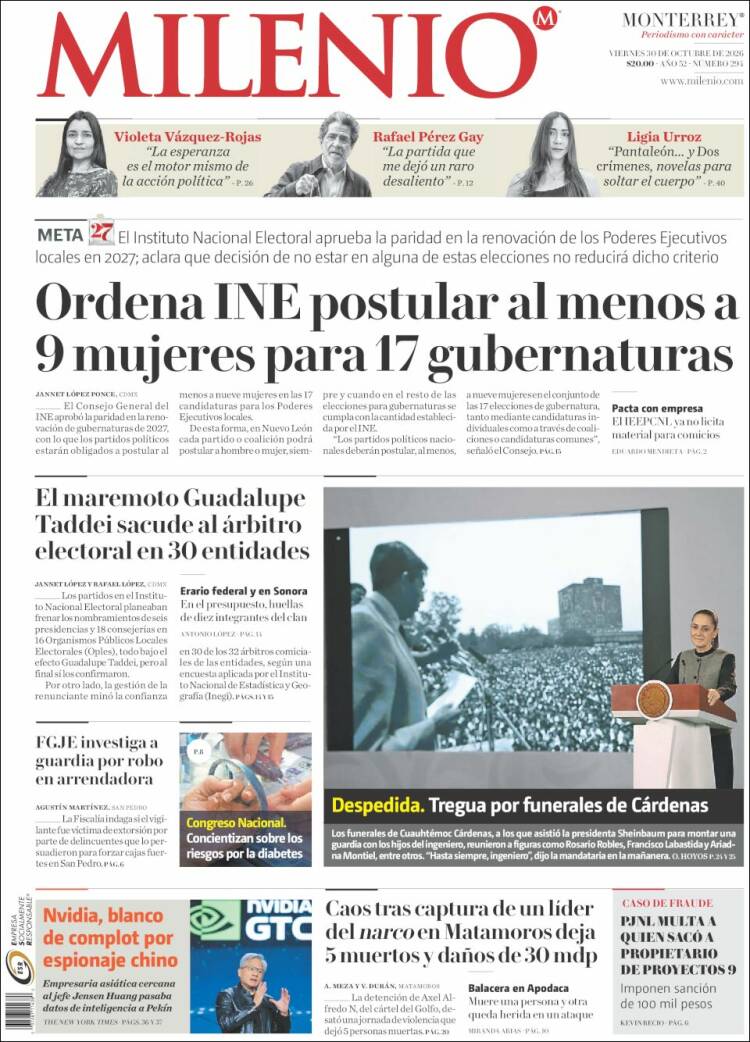 Portada de Milenio de Monterrey (M&eacute;xico)