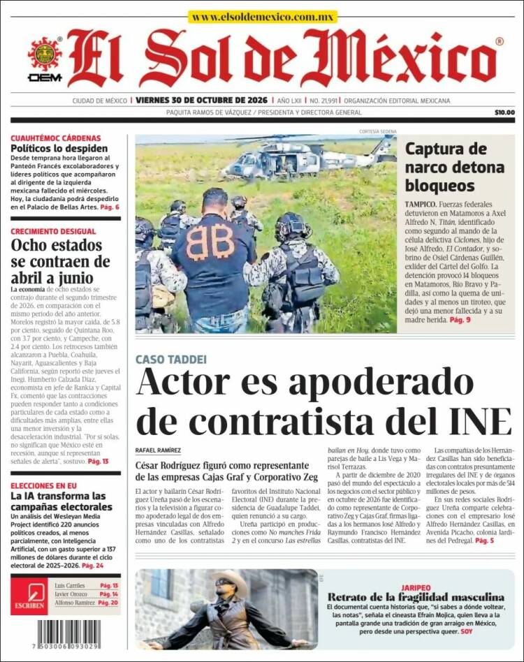 Portada de El Sol de México (M&eacute;xico)