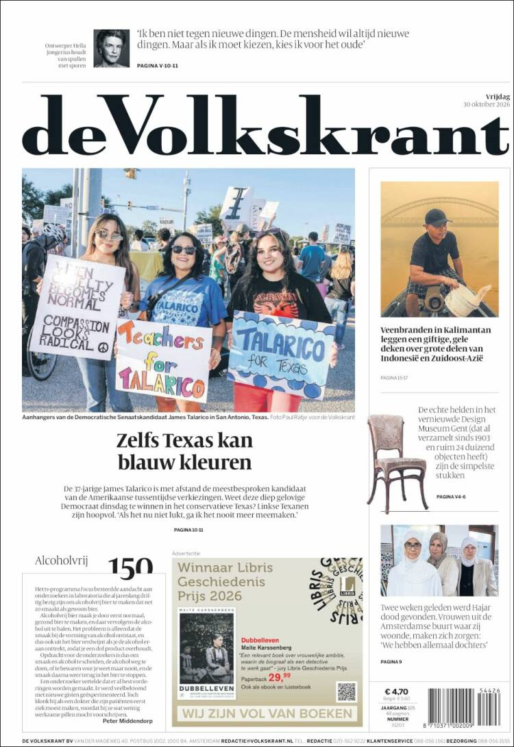 Portada de De Volkskrant (Pa&iacute;ses Bajos)